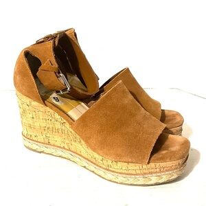 Dolce Vita Wedge Sandals Womens 9.5 Suede Cork Heel Espadrille Platform Brown